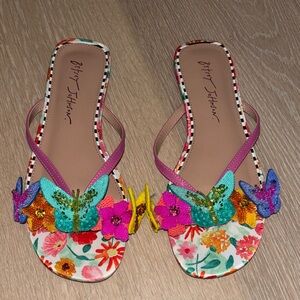 Betsey Johnson Floral Sandals with Pink and Multicolor Details